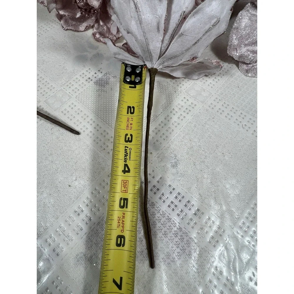 10Pcs 8 Inch Christmas Artificial Flowers White Magnolia Flowers Stems Glitte...